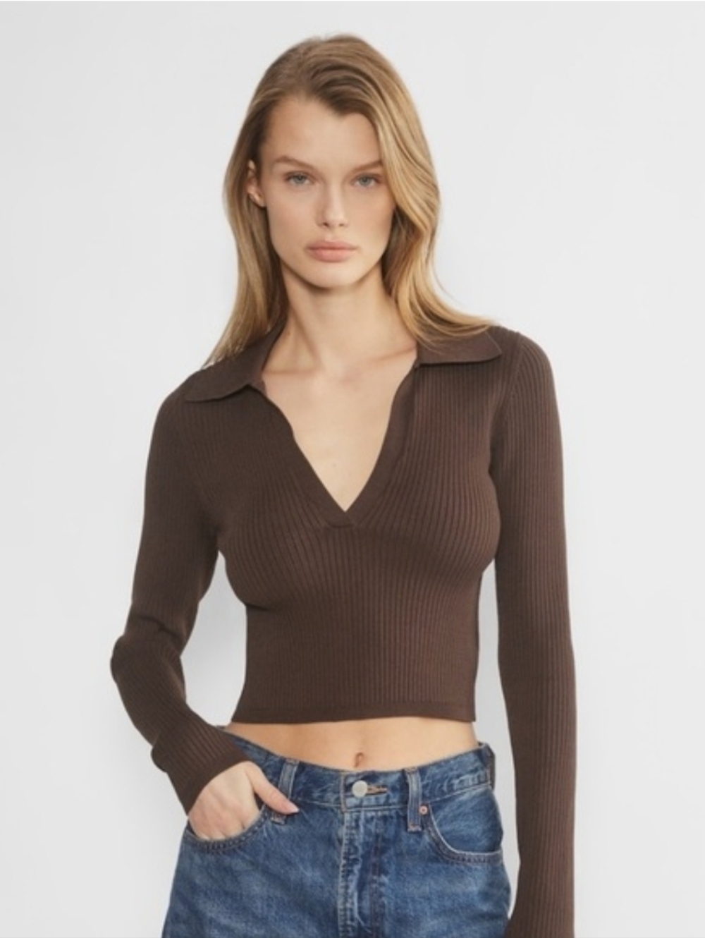 Aritzia Babaton Sculpt Knit Polo Long Sleeve Top Size M